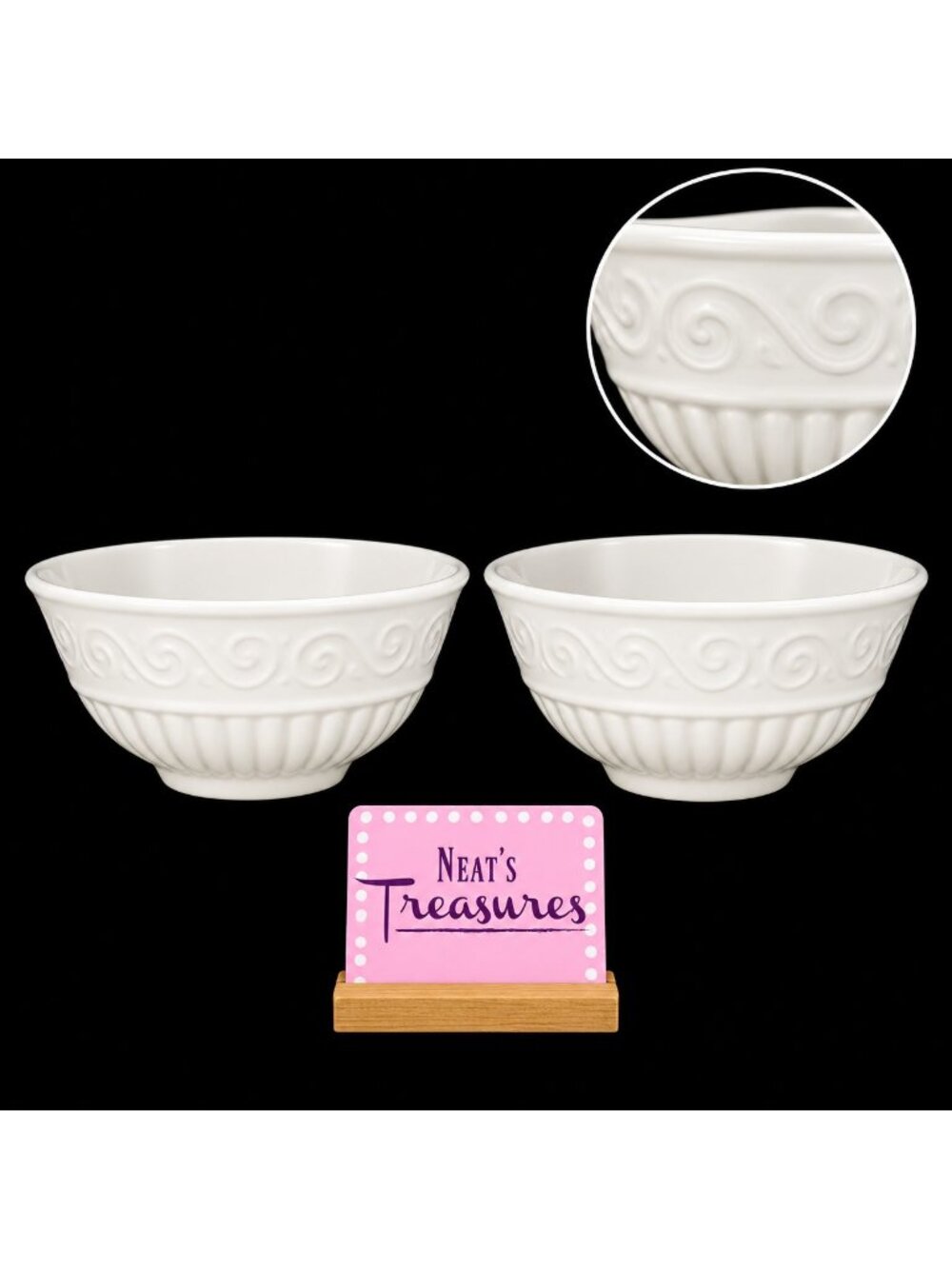Gibson CLAREMONT  Columns Ribs Scrolls White Ceramic Soup Cereal Bowls Set of 2